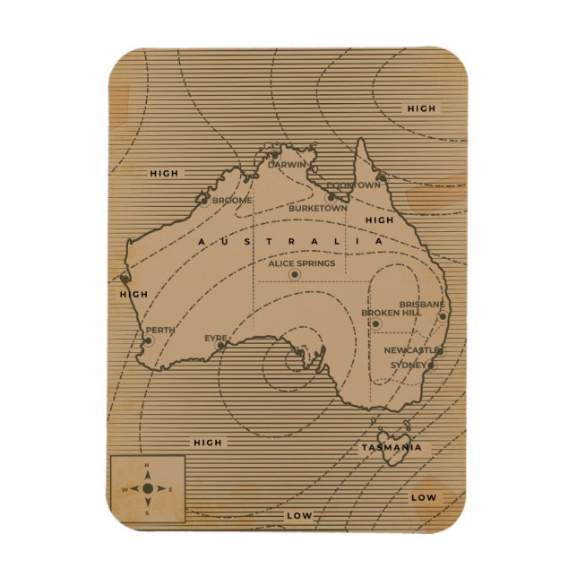 Vintage väderkarta över Australien Magnet (Vertikal)