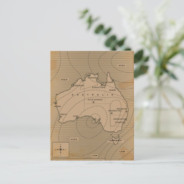 Vintage väderkarta över Australien Vykort (Stående Fram)