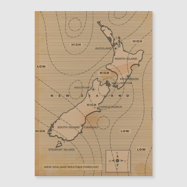 Vintage väderkarta över Nya Zeeland (Framsida)