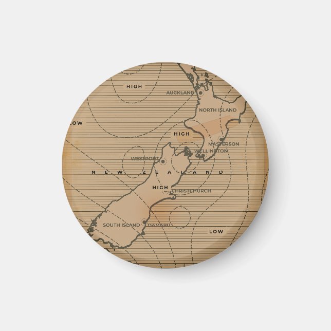 Vintage väderkarta över Nya Zeeland Magnet (Framsidan)