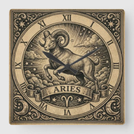 Vintage Väduren Zodiakväggur Fyrkantig Klocka