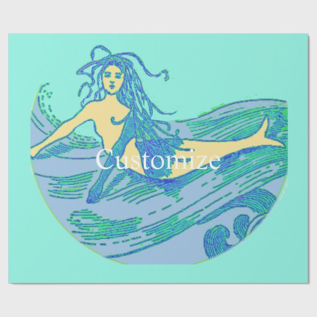 Vintage våg surfing sjöjungfru Thunder_Cove Presentpapper (Platt)