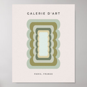 Vintage Vågigt Linjer Sage Grönt och Beige Poster