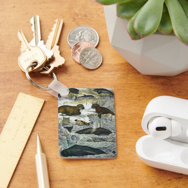 Vintage valar, sälar och valrossar, marina djur nyckelring (Skrivbord)