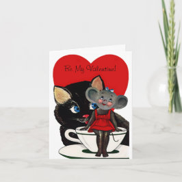 Vintage Valentindagen, Cat Mouse Tea Kopp Heart Helgkort