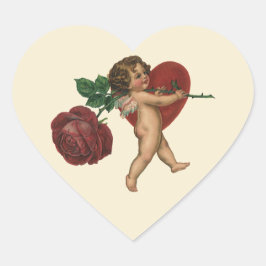 Vintage Valentindagen Cherub och Victorian Ro Hjärtformat Klistermärke