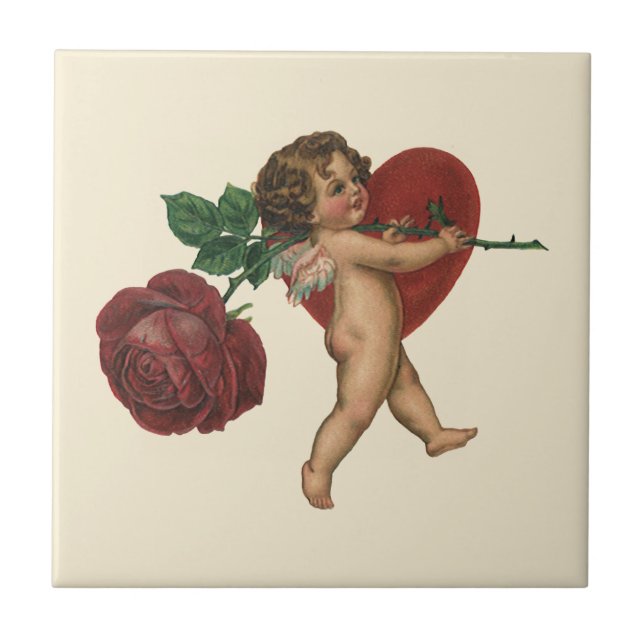 Vintage Valentindagen Cherub och Victorian Ro Kakelplatta (Framsidan)