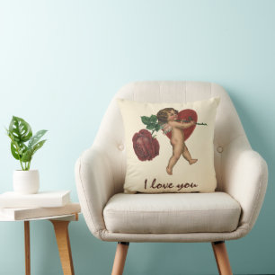 Vintage Valentindagen Cherub och Victorian Ro Kudde