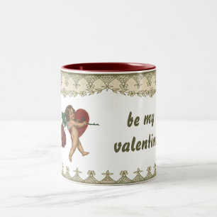 Vintage Valentindagen Cherub och Victorian Ro Två-Tonad Mugg