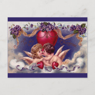 Vintage Valentindagen, Cherubs Hug in Clouds Helg Vykort