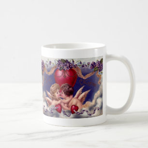 Vintage Valentindagen, Cherubs Hug in Clouds Kaffemugg