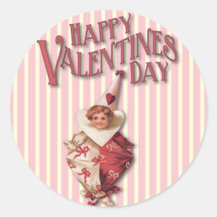 Vintage Valentindagen Clown Stickers Runt Klistermärke