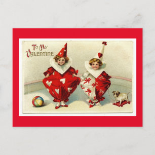 Vintage Valentindagen Clowns Vykort