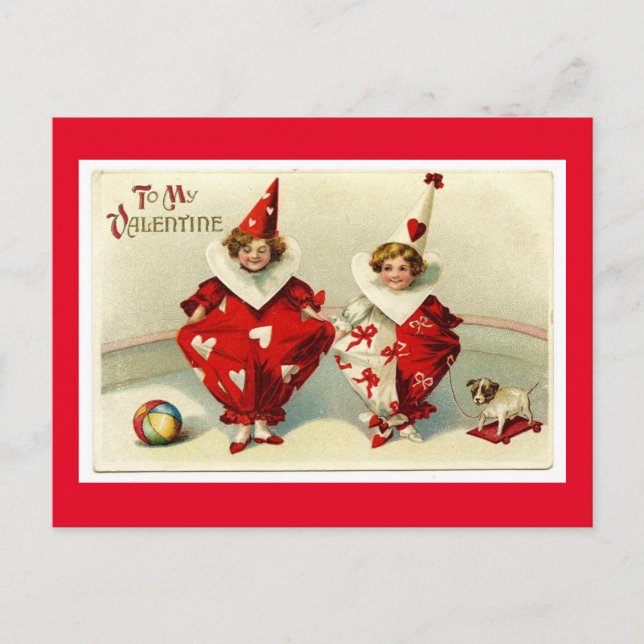 Vintage Valentindagen Clowns Vykort (Framsida)
