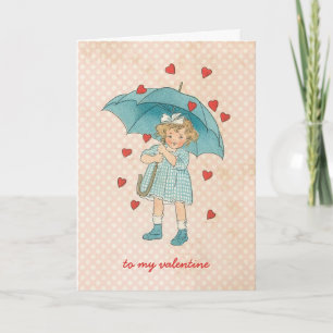 Vintage Valentindagen Cute Girl Rining Hearts Helgkort
