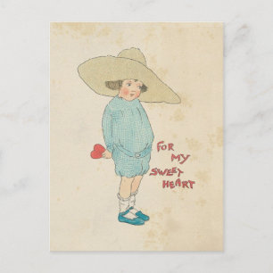 Vintage Valentindagen Cute Kid Heart Helg Vykort