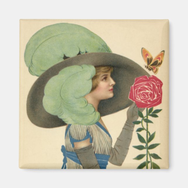 Vintage Valentindagen, Dam Röd ros Butterfly Magnet (Framsidan)