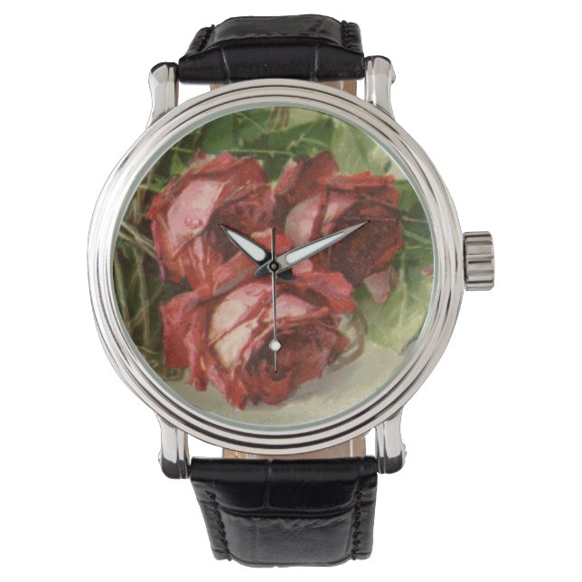 Vintage Valentindagen Kärlek, Crimson Röd ros Armbandsur (Framsida)