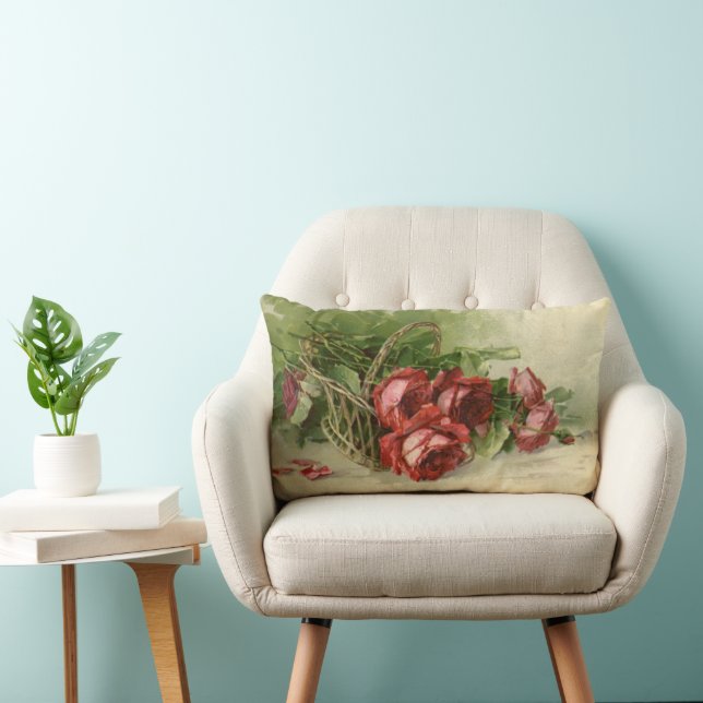 Vintage Valentindagen Kärlek, Crimson Röd ros Lumbarkudde (Stol)