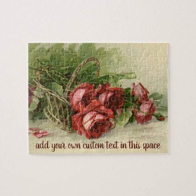 Vintage Valentindagen Kärlek, Crimson Röd ros Pussel (Horisontell)