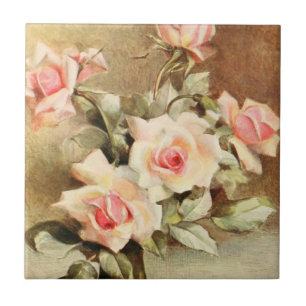 Vintage Valentindagen Kärlek Romantik Rosa ros Kakelplatta