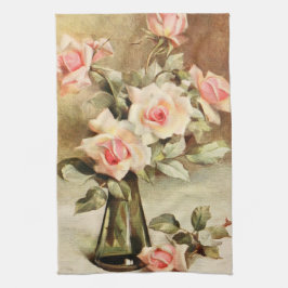 Vintage Valentindagen Kärlek Romantik Rosa ros Kökshandduk