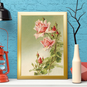 Vintage Valentindagen Rosa Victorian Garden Ro Poster