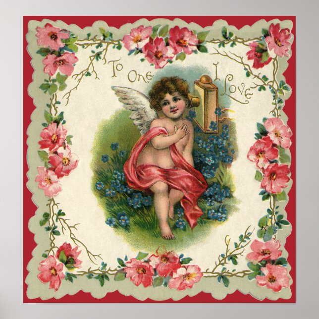 Vintage Valentindagen Victorian Cherub på Mobil Poster (Framsidan)
