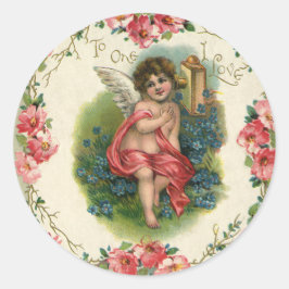 Vintage Valentindagen Victorian Cherub på Mobil Runt Klistermärke