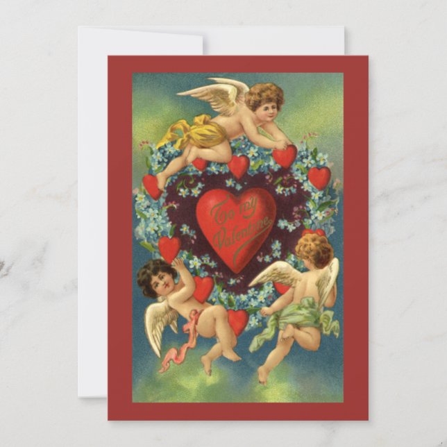 Vintage Valentindagen, Viktorian Änglar Hearts Inbjudningar (Framsida)