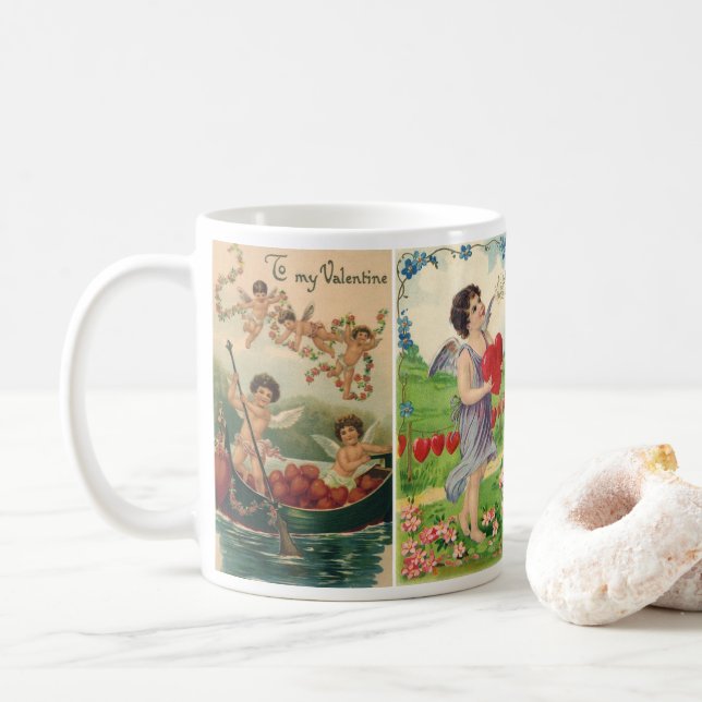 Vintage Valentindagen, Viktorian Änglar Hearts Kaffemugg (Med munk)
