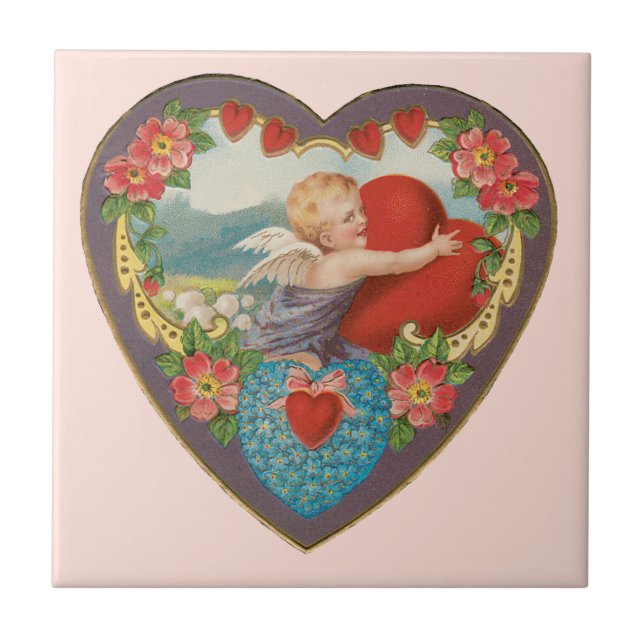 Vintage Valentindagen, Viktorian Cherub Hearts Kakelplatta (Framsidan)