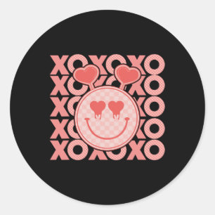 Vintage Valentindagen Xoxo Hearts Lycklig Ansikte Runt Klistermärke