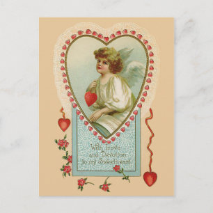 Vintage Valentine Angel och Heart Helg Vykort