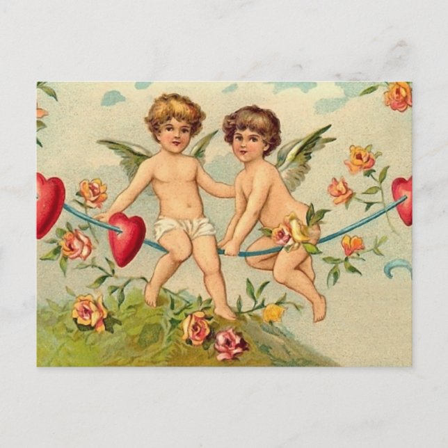Vintage Valentine Änglar vykort (Framsida)