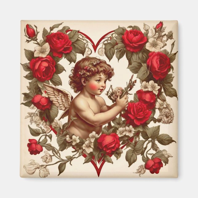 Vintage Valentine art kärlek cupid Magnet (Framsidan)