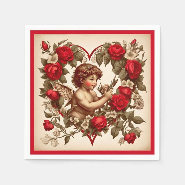 Vintage Valentine art kärlek cupid Pappersservett (Framsidan)