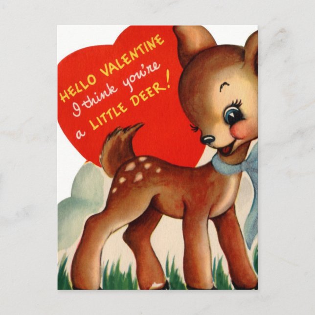 Vintage Valentine Baby Hjort Helg Vykort (Framsida)