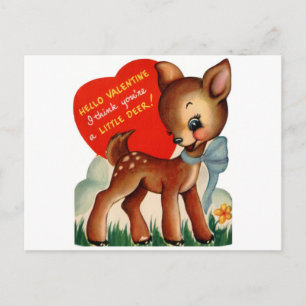 Vintage Valentine Baby Hjort Helg Vykort