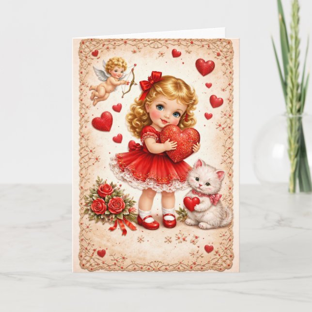 Vintage Valentine Card with Cupid Kort (Framsida)