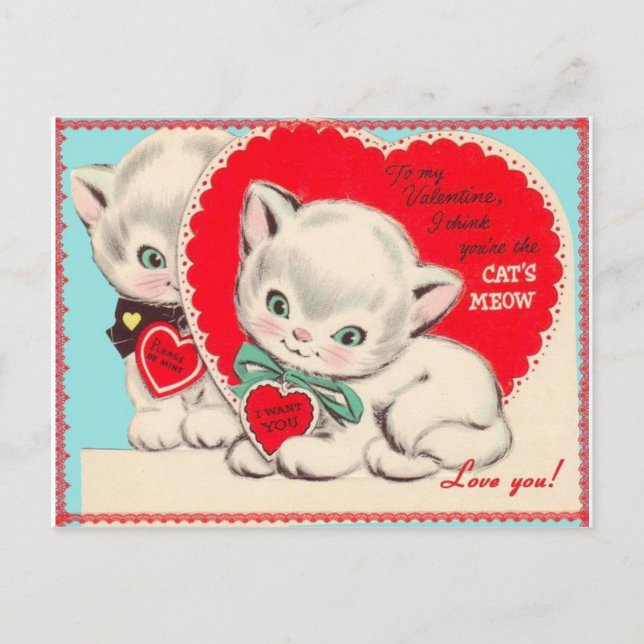 Vintage Valentine Cats Helg Vykort (Framsida)