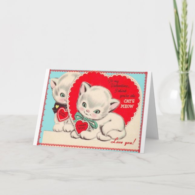 Vintage Valentine Cats Helgkort (Framsida)