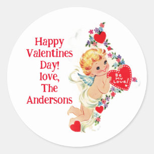 Vintage Valentine Cherub Angel är min Kärlek Runt Klistermärke