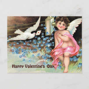 Vintage Valentine-Cherub med Dove Brev & Mobil Helg Vykort