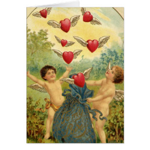 Vintage Valentine Cherubs and Hearts Hälsningskort
