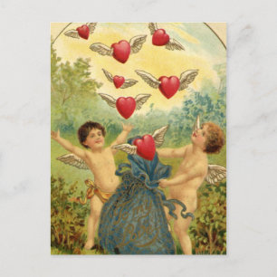 Vintage Valentine Cherubs and Hearts Helg Vykort
