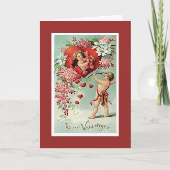 Vintage Valentine Cherubs and Hearts Helgkort (Framsida)