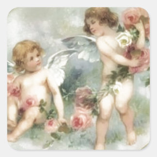 Vintage Valentine Cherubs Fyrkantigt Klistermärke