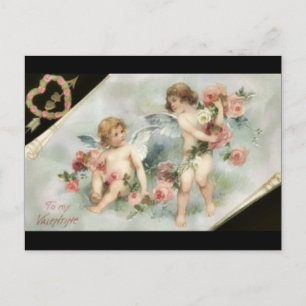 Vintage Valentine Cherubs Helg Vykort