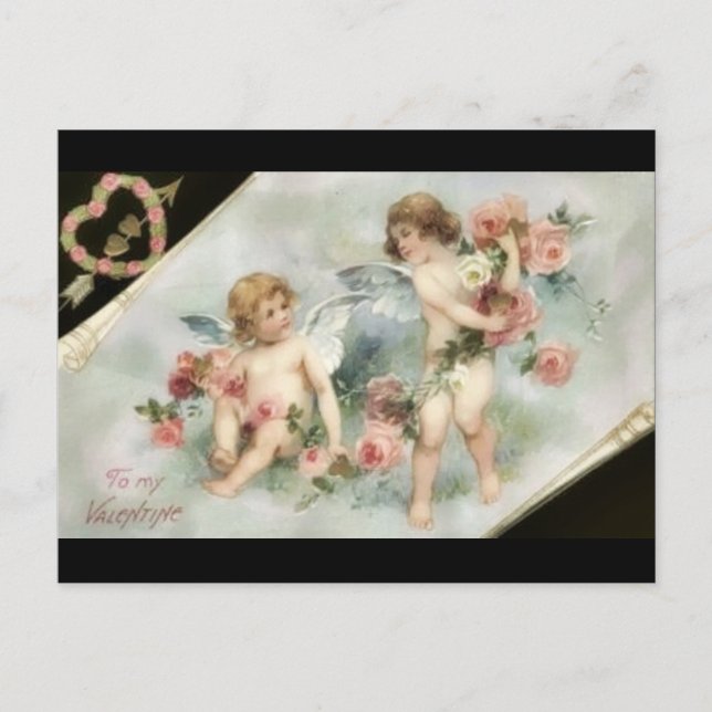 Vintage Valentine Cherubs Helg Vykort (Framsida)